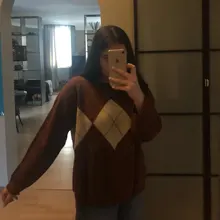 Jerséis de estilo coreano con estampado geométrico para otoño e invierno, jerséis de punto holgados de gran tamaño con cuello redondo, jersey de Mujer