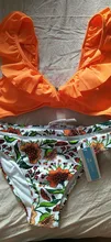 Bikini-Sets Biquinis Bathing-Suit CUPSHE Swimwear Women Orange Floral-Bottom Two-Pieces