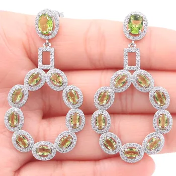 買取 52 × 28 ミリメートル 2020 新設計された作成グリーンペリドットホワイトczギフト姉妹シルバーイヤリング