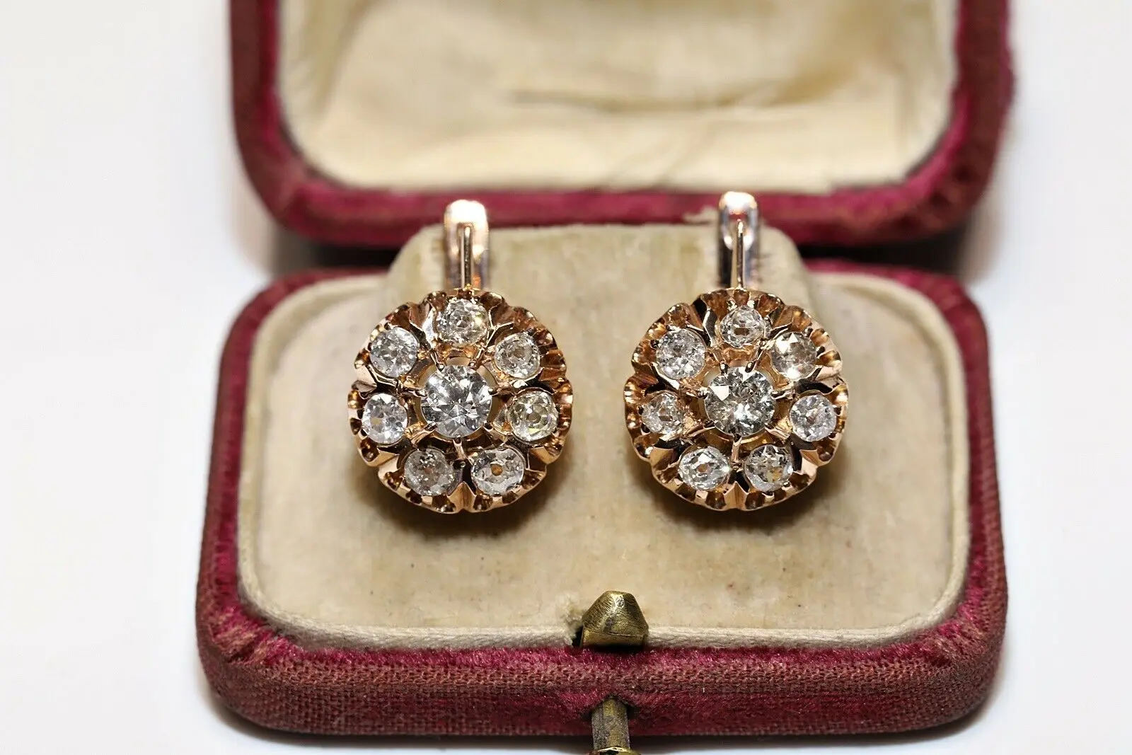 

ANTIQUE 14K GOLD NATURAL DIAMOND DECORATED RUSSIAN PRETTY STRONG EARRING