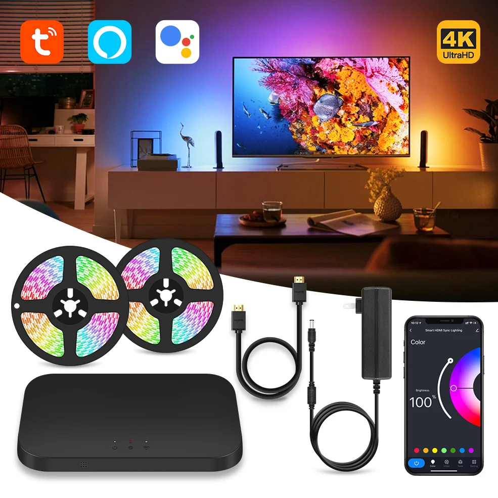 Fancy sync box ambient tv backlighting. Ambibox hdmi sync tv backlight kit.