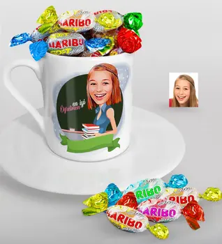 

Personalized Women 'S Best Teacher Caricature Of Turkish Coffee cup And Haribo Candy Gift Seti-1