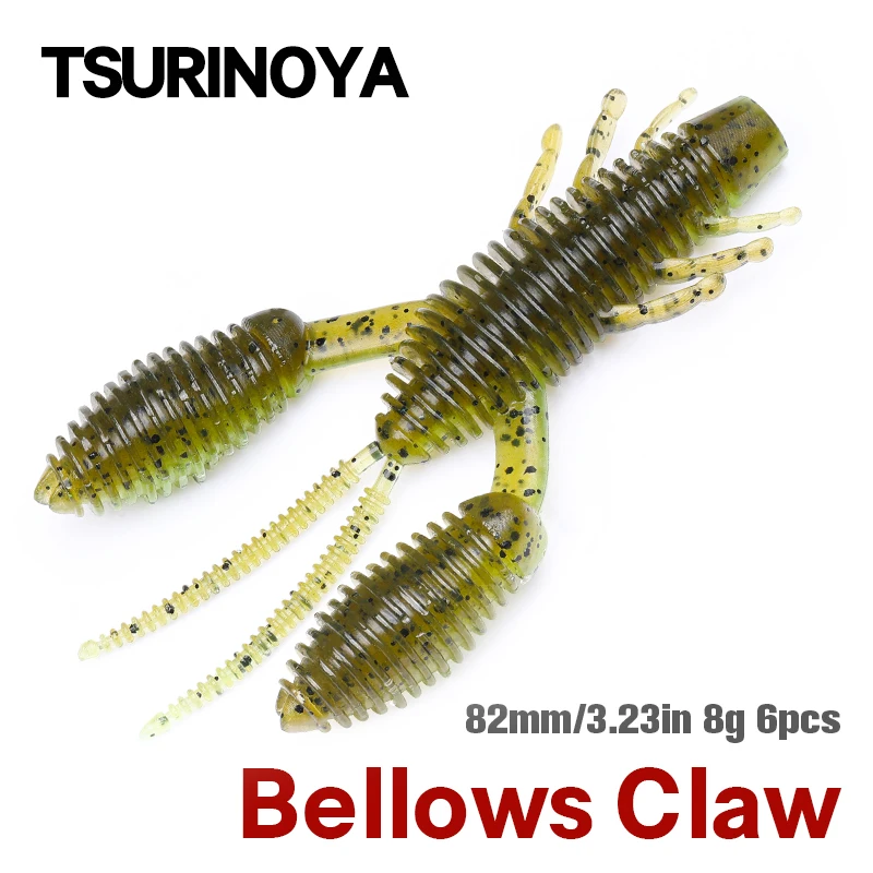 

TSURINOYA Soft Worm Fishing Lure Bellows claw Shrimp Soft Bait PREDATOR 3.23in 6pcs Bass Pike Swimbait Fishing Rig Baits