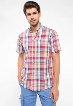 

DeFacto Men Summer Woven Top Short Sleeve Shirts Casual Plaid Shirts Male Red Grid Shirt Top Cloth I7814AZ18SMRD283-I7814AZ18SM