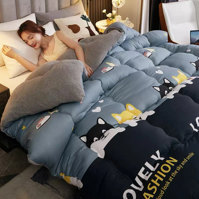 Twin Queen King Size Thicken Warm Patchwork Quilt Duvet home Luxury Printed Lamb wool Autumn Winter Blanket Bedding Comforter bed comforter wool cotton blanket