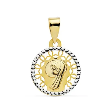 

Medal two-tone gold 9k Virgin Girl 14mm. Fence forms openwork