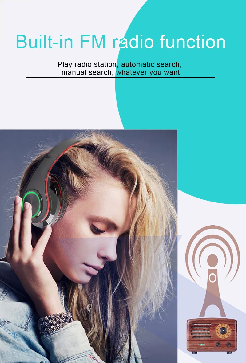 Blueooth Wireless Headphones LED Colorful Light Portable Folding Stereo Headsets Wireless Earphones With Mic TF Card Mp3 Player (13)