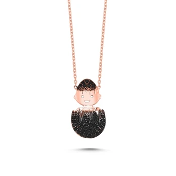 

KUTAYDAN Black Zircon Stone Egg & Baby Necklace 925 Sterling Silver