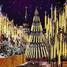 LUCI DI NATALE DA ESTERNO BIANCO CALDO светодиодный EFFETTO PIOGGIA STELLA CADENTE METEORITI TUBO 45 см