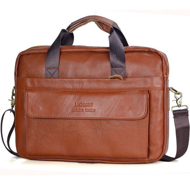 Men Genuine Leather Handbags Casual Leather Laptop Bags Male Business Travel Messenger Bags Men's Crossbody Shoulder Bag Light Brown 28