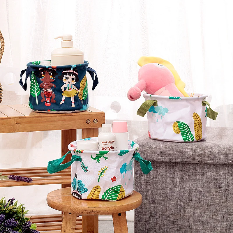 

Comfortable Cotton Linen Sundries Storage Box Bathroom Accessories Toiletries Cosmetic Organizer Cartoon Desktop Storage Baskets