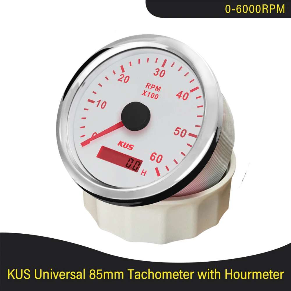 KUS-Jauge de tachymètre avec rétroéclairage pour voiture, compteur horaire,  0-3000 RPM, 0-4000RPM, 0-6000 RPM, 0-8000 RPM, 12V, 24V, 85mm - AliExpress