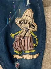 Pantalones vaqueros de tela vaquera estampada con flores para mujer, vaqueros de cintura alta con bolsillos para mamá, Vaqueros rectos ajustados, ropa femenina informal de verano