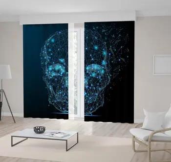 

Curtain Starry Sky Space in Skull Shape Stars and Universe Futuristic Artwork Printed Navy Blue