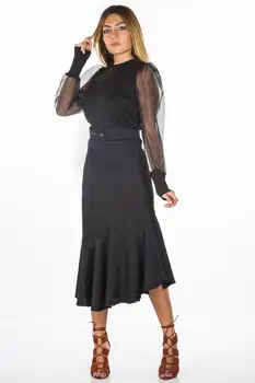 

Blue White Flounces Satin Skirt