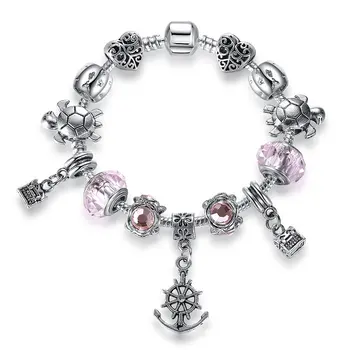 

Angemiel Anchor Turtle Figured Pink Murano Charm Bracelet