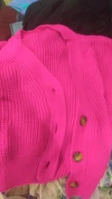 LUNDUNSHIJIA 2020 nueva primavera y otoño de las mujeres es holgado de punto suéteres señoras con cuello en V y manga larga de moda Rosa Cardigan rojo abrigos