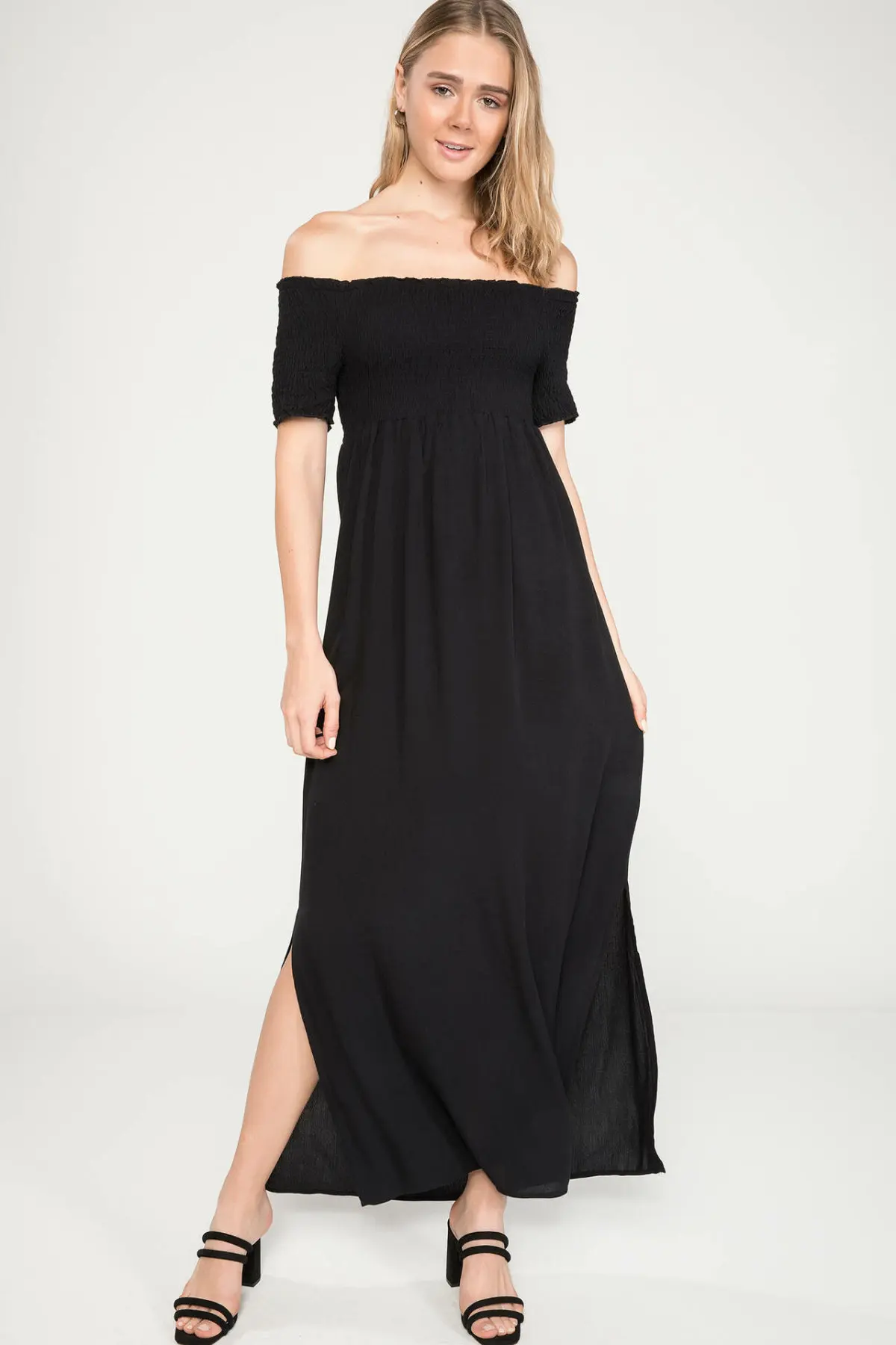 

DeFacto Women Summer Elegent Off Shoulder Black Long Dresses Female Party Charming Backless Woven Dress-J8991AZ18AU-J8991AZ18AU