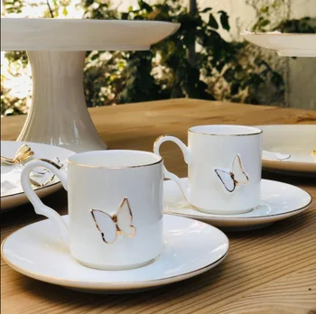 

Arow Porcelain Butterfly Gold Detailed 6-Piece Turkish Coffee / Espresso Coffee Set