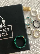 Anillo de Anillos de piedra Natural hecho a mano bohemio para mujer, con cuentas de acero inoxidable, multicolor, cuerda elástica, promesa de boda, ajustable