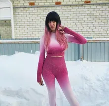 Ropa Deportiva ombré para mujer, conjunto de Yoga sin costuras, ropa de entrenamiento, conjunto deportivo para gimnasio