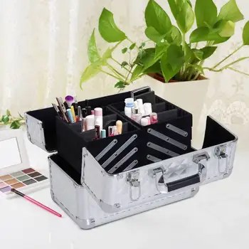 

Briefcase for Makeup Box Portable Beauty 4 Tiers 35.5x20x25.5cm Silvery