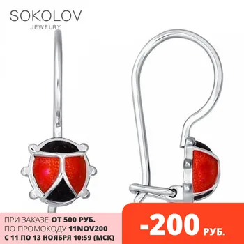 

SOKOLOV drop earrings with stones in silver with enamel "Ladybug" fashion jewelry 925 women's/men's, male/female, long earrings