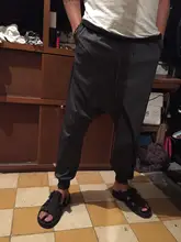 Loose Pants Crotch-Trousers Drawstring Dancing Punk-Style Black Gothic Baggy Mens Hip-Hop-Wear