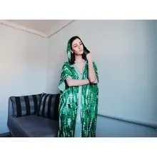 Summer Tunic Hooded-Beachwear Kaftan Bathing-Suit Cover-Up Beach-Dress Printed Bohemian