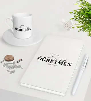 

Personalized Best Teacher White Notebook Pen Turkish coffee Cup Seti-16