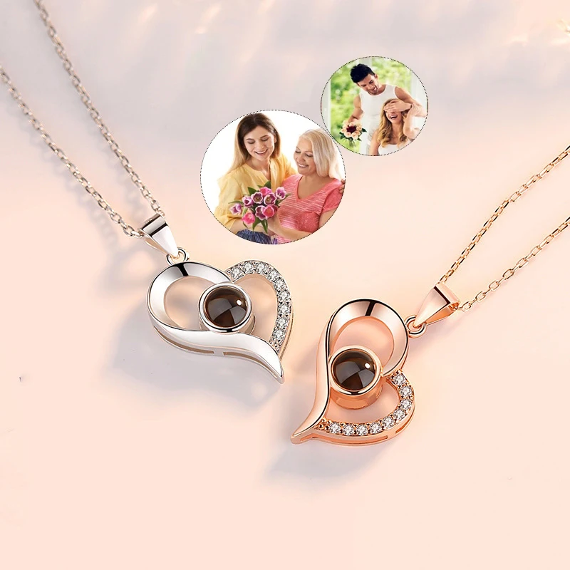 Customized Slope Heart Shaped Projection Necklace Custom Celebrity Star Animation Photo Lover Memory Gift Mother's Day Gifts