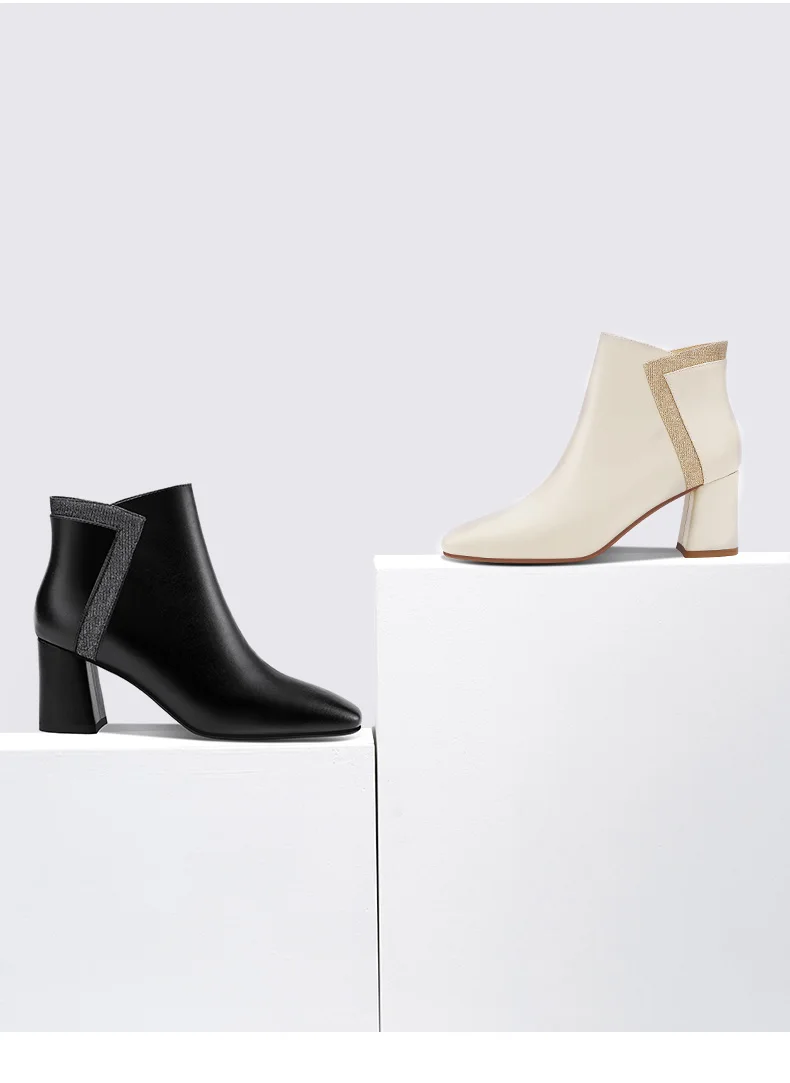 Женские кожаные ботинки; цвет белый, черный; женская обувь; сезон осень-зима; 8 см; большие размеры