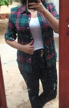 Plaid Shirt Outerwear Top Cotton Blouse Long-Sleeve Slim Female Autumn Winter And