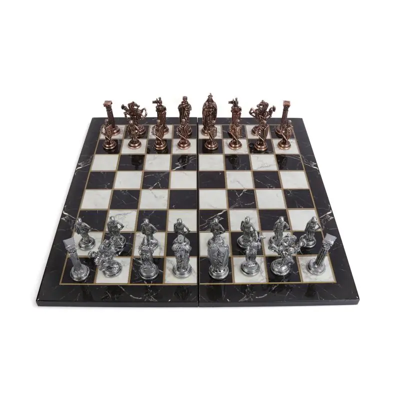 US $139.90 Royal British Army Antique Copper Metal Chess Set for Adults handmade Pieces and Marble Design Wood Chess Board King 8 cm