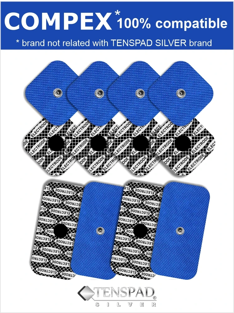 12 Elettrodi Per Dispositivi Compex (8 Elettrodi 50X50Mm 4 Elettrodi 50X100Mm Con 1 Scatto), Modello Silvern Sulla Superficie