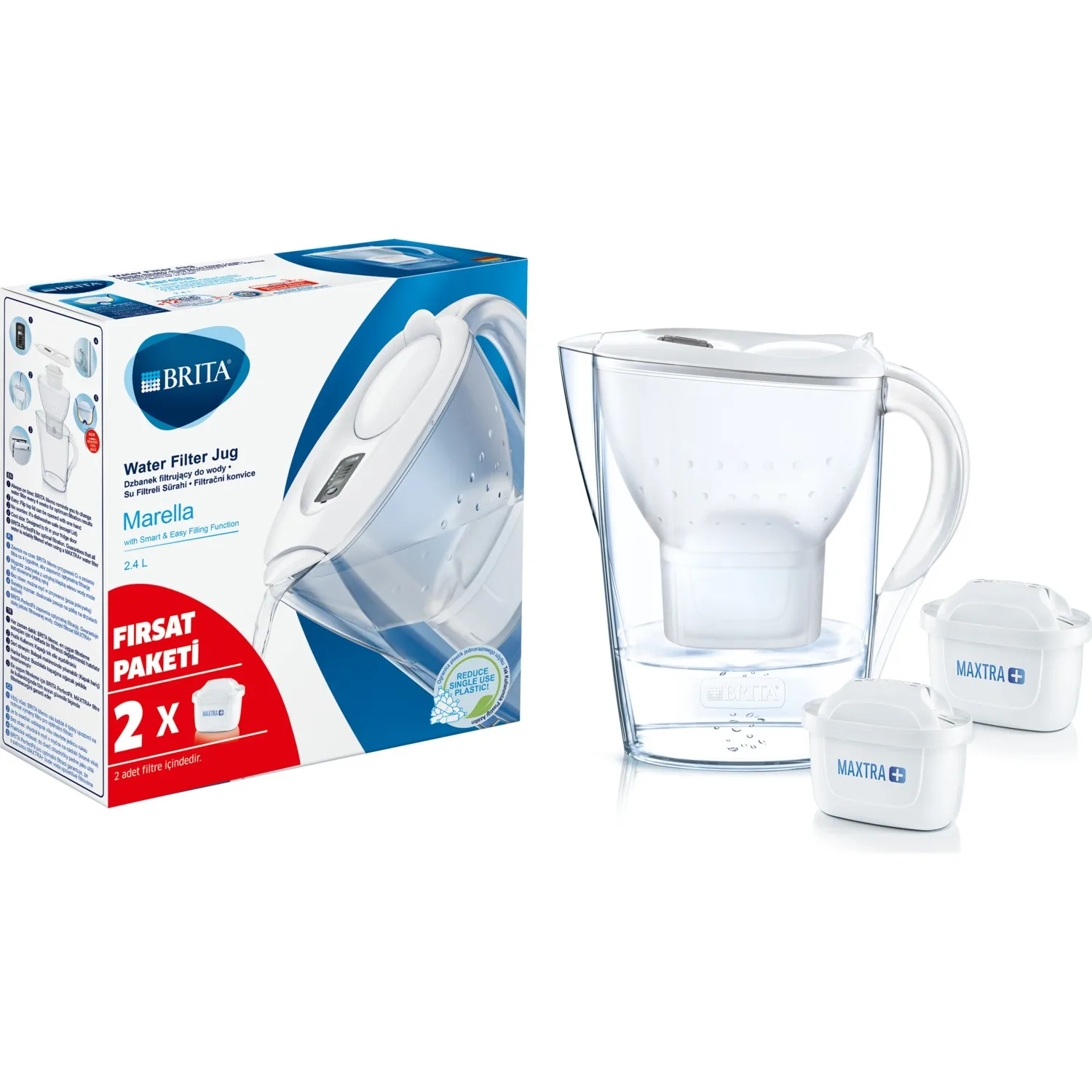 BRITA Marella XL Water Filter Jug Bottle Maxtra With Replacement Water  Filter Cartridges Reduce Chlorine