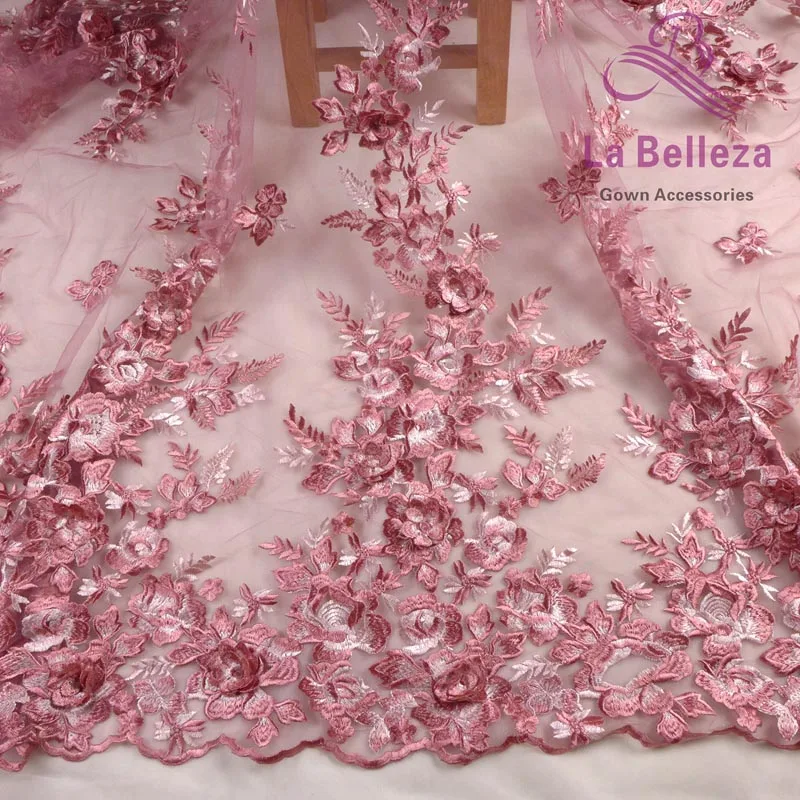 La Belleza дизайн кружева, вино 3D цветы кружева ткань, синий, розовый 3D Цветы Кружева Ткань вечернее платье кружевная ткань 1 ярд - Цвет: Розовый