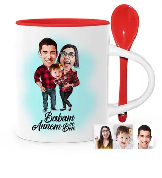 

Father's Day Custom Mom Dad and Me Cartoon Red Spoon Mug Cup-2