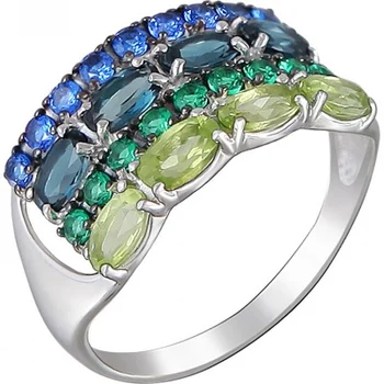 

Sokolov ring with scatter of colored stones made of silver