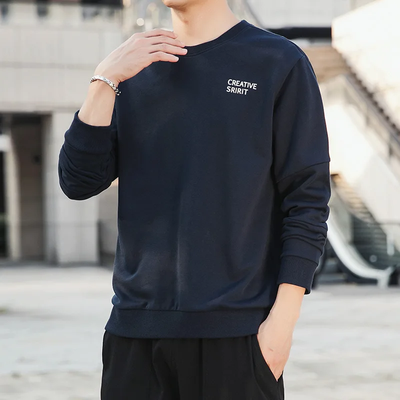 

Prowow Men's Sweatshirts Casual Shirts Fall And Winter Hot Sale Solid Color Round Neck College Style