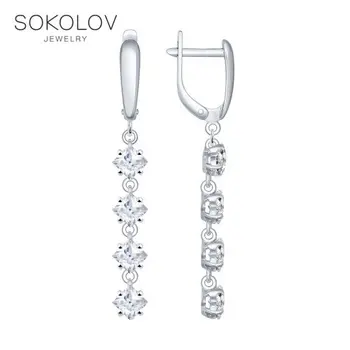 

SOKOLOV drop earrings with stones long silver with cubic zirconia fashion jewelry 925 women's male, long earrings