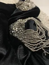 Vintage apliques con cuentas traje de terciopelo de mujer 2020 de moda Sexy sin espalda cuello en V Crossover trajes para mujer Casual cuerpo Femme