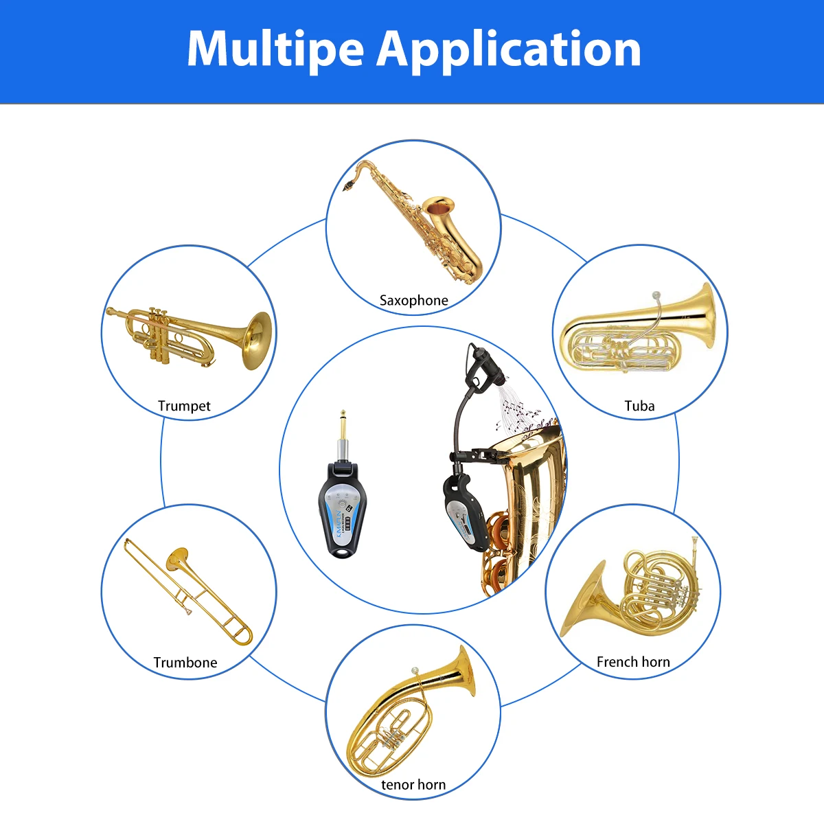 KIMAFUN Saxophone Microphone Wireless Trumpet French Horn Tuba Music Instrument Mic Outdoor Portable for Stage Performance