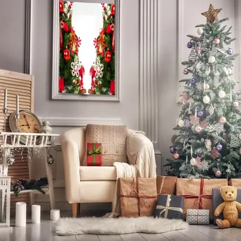 

Tapestry Christmas Tree With Cones Stars Bows Berries And Decorating Baubles Colorful Artwork Printed Red Green Yellow