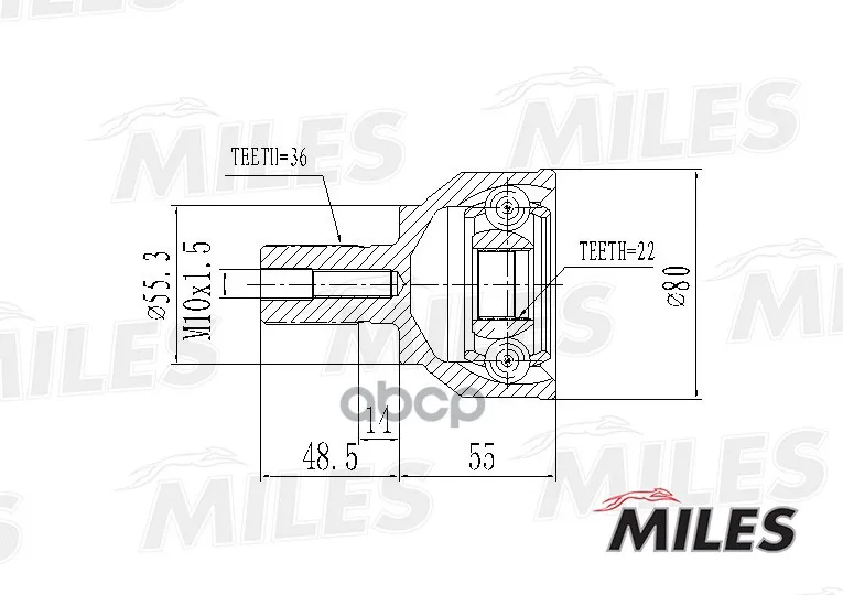 Шрус Mazda 3 I 1.3-2.0 03-09 Нар. Miles Ga20208 Miles арт. GA20208