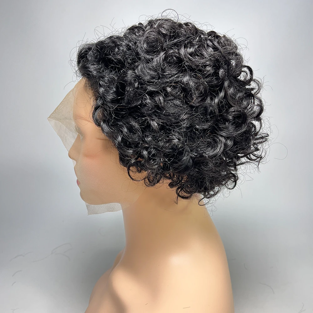 

1pcs 2pcs 13x1 Pixie Curl Short Bob Bouncy Curly Lace Wigs Peruvian Human Hair Lace Bob Wigs For Black Women Natual Color Wigs