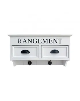 

Mobili Rebecca Hanging Coat Rack 2 Drawers 2 Hooks White Wood Classic 32x58x20,5