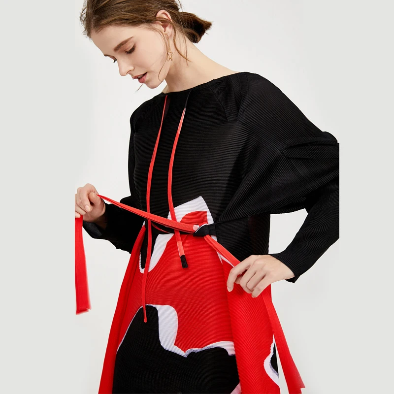 Новинка Miyake, весеннее женское платье с принтом, плиссированное, свободное, большой размер, сарафаны, платье для милой девушки, раздельное, платье большого размера, 5183