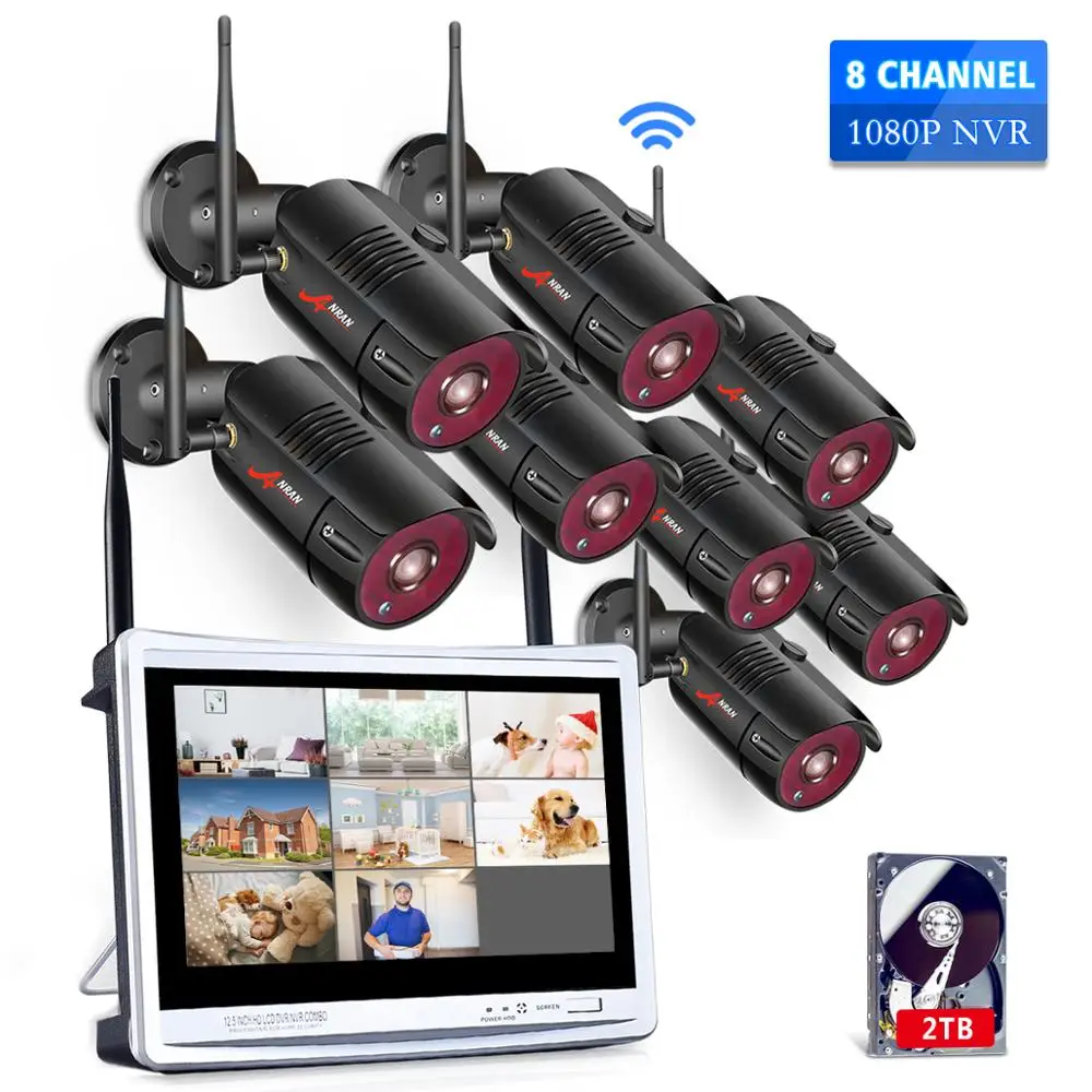 

ANRAN 1080P 8CH Home CCTV Kit Security Surveillance System Outdoor Night Vision IP Wifi Camera with 12 Inch Monitor NVR Kits