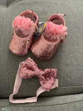Ma & Baby-zapatos de princesa para bebés recién nacidos de 0 a 18 meses, con lentejuelas y lazo, para primeros pasos y diadema